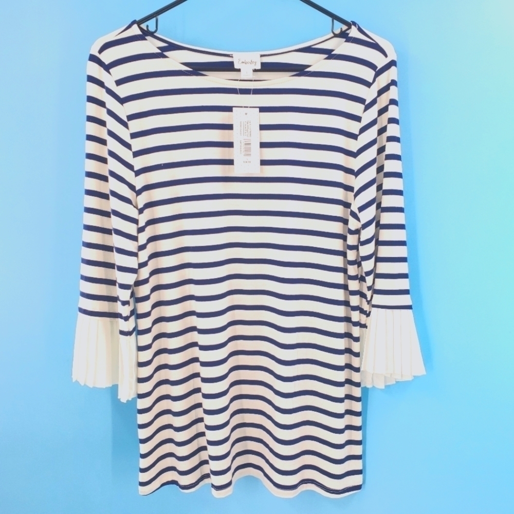 New with tags navy and ivory striped top 3/4 sleeves